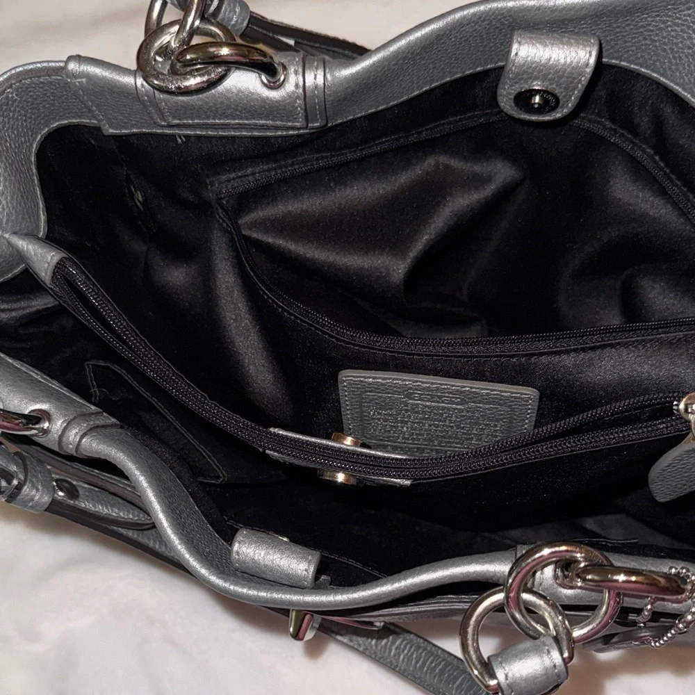 Coach Pebbled Leather Shoulder Tote in Charcoal - Picture 8 of 13